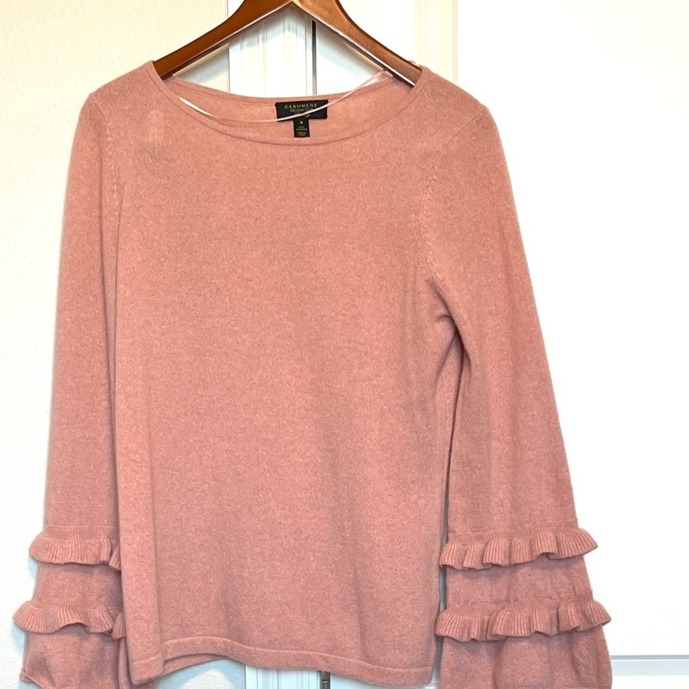 CHARTER CLUB Sweater Womens M 100% Cashmere Luxury Ruffle Sleeve Round Neck